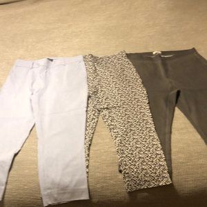 2 pair Hilary Radley Large cropped pants, light blue and black&white. Bonus jean